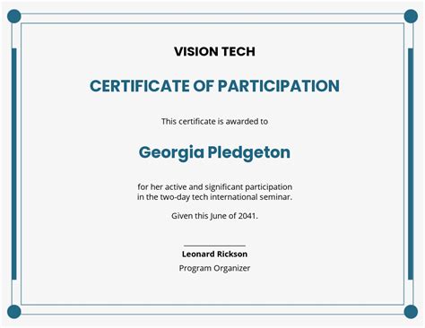 Free Seminar Workshop Certificate Of Participation Template Word