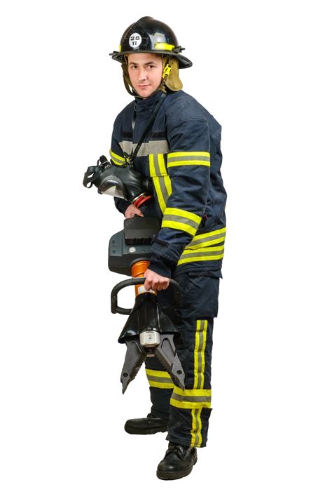 Premium Photo Smiling Young Man In Uniform Of Firefighter With