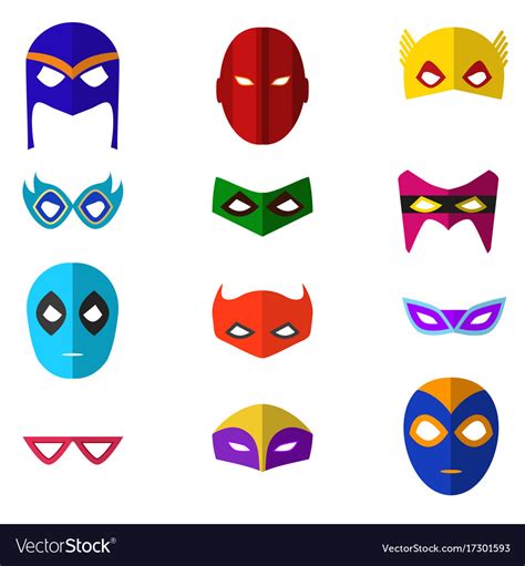 Cartoon Superhero Mask Color Icons Set Royalty Free Vector