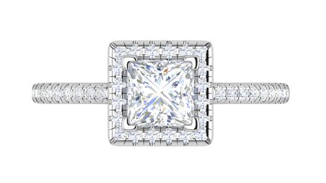1 Carat Princess Cut Solitaire Square Halo Diamond Shank Platinum Ring