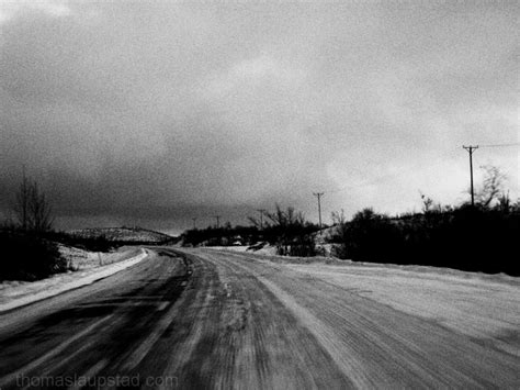 Black And White Picture From Winter Road Trip In Northern Sweden
