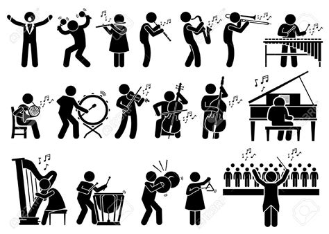 Orchestra Symphony Musicians With Musical Instruments Stick Figure