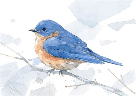 Bluebird Painting Watercolor Print Pájaro De Acuarela Impresión Con