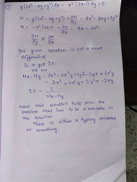 [solved] Find The Particular Solution Of Y 2x 2 Xy Y 2 Dx X 2 2x 1 Dy 0 Course Hero