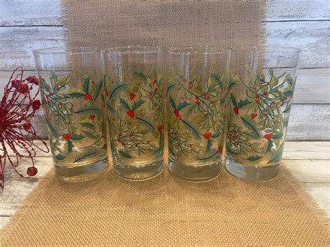 libbey crisa holly berry christmas tumblers 16 oz 6 tall set of 4 2 sets available etsy