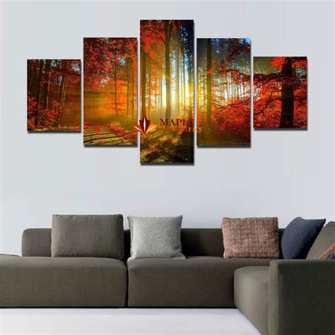 2017 5 Panel Forest Painting Canvas Wall Art Picture Home Decoration