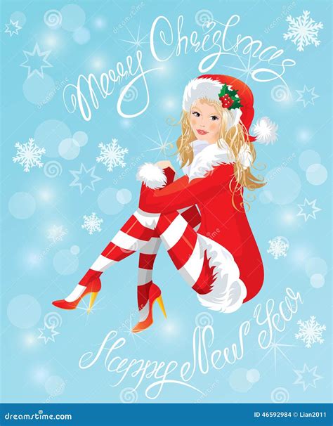 Blond Pin Up Christmas Girl Wearing Santa Claus Suit Stock Vector