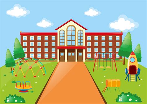 Scene With School Building And Playground 381931 Vector Art At Vecteezy