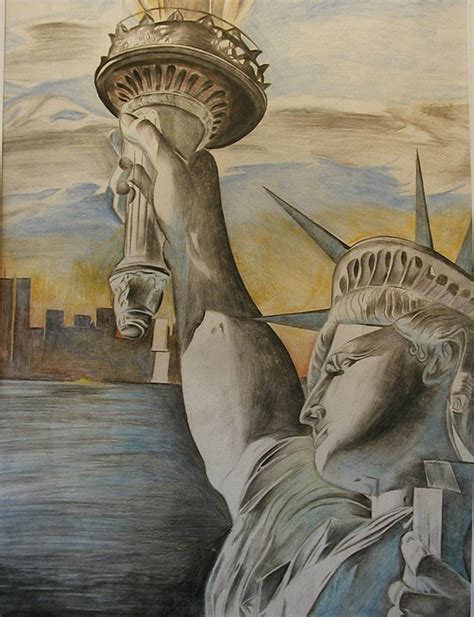 In the middle of the sheet we draw a rectangle tall obelisk on the platform. Statue Of Liberty Drawing by Bennie Parker