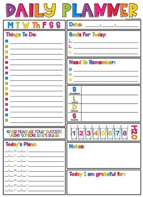 Daily Planner Template Rainbow Themed Colors Usa Compatible Daily