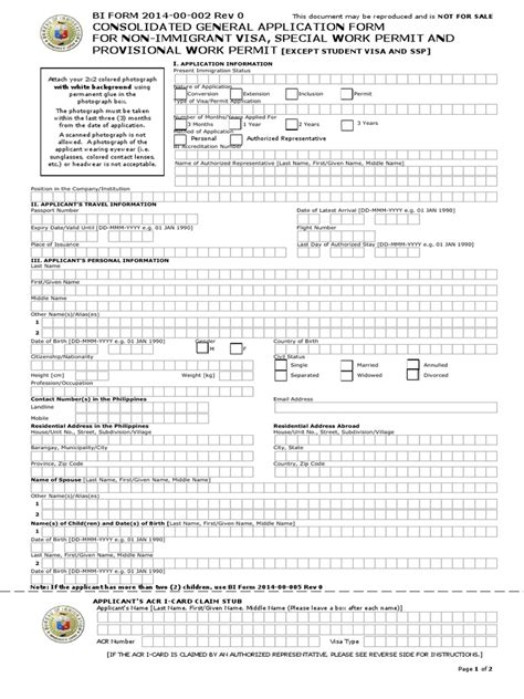 Bi Form 2014 00 002 Rev 0 Cgaf For Non Immigrant Visa Special Work