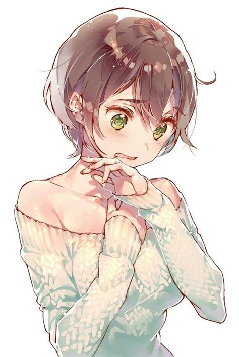 Cute Girl With Green Eyes And Brown Hair ♡ Kawaii Anime Pinterest