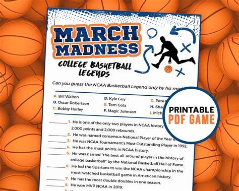 March Madness Trivia 2022 Ncaa College Basketball Legends Etsy