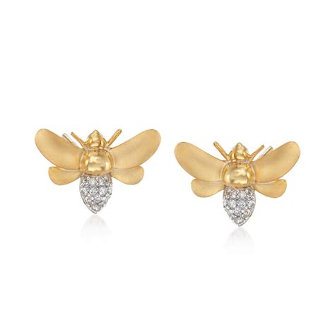 10 Ct Tw Diamond Bee Earrings In 14kt Gold Over Sterling Ross Simons