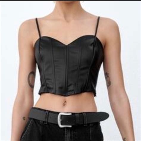 Zara Tops New Zara Black Vegan Faux Leather Corset Bralette Fashion