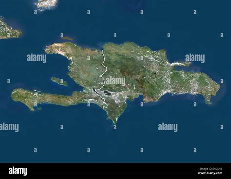 Dominican Republic And Haiti True Colour Satellite Image With Border