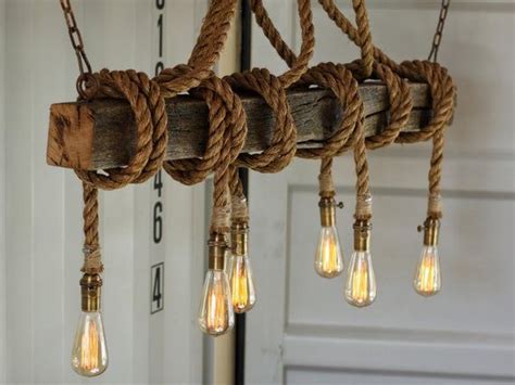 The Ahab 6 Industrial Rope Light Barn Beam Pendant Wood Etsy Rustic