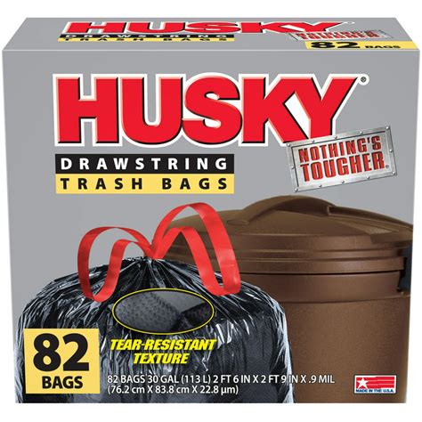 Husky Large Trash Bags 30 Gallon 82 Bags Drawstring Black