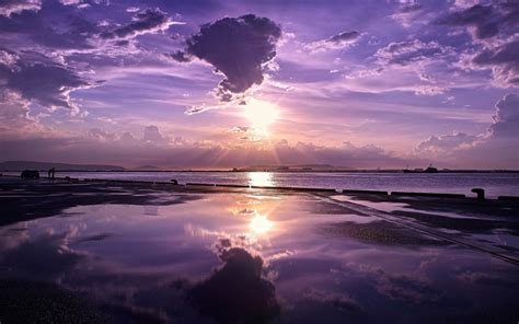 Sunset Nature Seas Skyscapes Reflections Purple Sky 1920x1200 Wallpaper