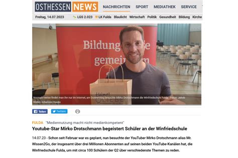 Youtube Star Mirko Drotschmann Begeistert Schüler An Der Winfriedschule Winfriedschule Fulda