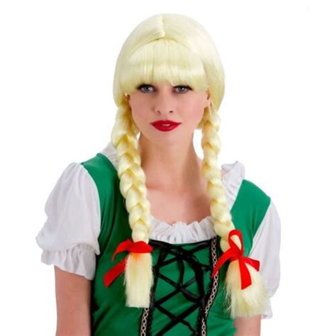 Adults Bavarian Beer Girl Wig Blonde Hair Braids Fancy Dress German Lady Wigs And Facial Hair