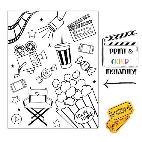 Printable Movie Night Coloring Page Cinema Coloring Page For Kids And