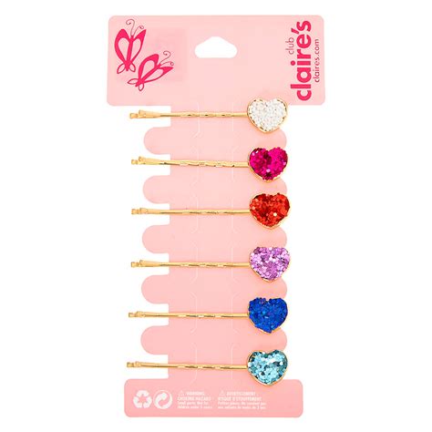 Claires Club Gold Glitter Heart Hair Pins 6 Pack Claires Us