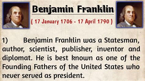 10 Lines Benjamin Franklin Essay In English Benjamin Franklin