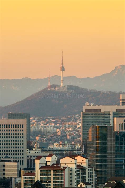 View Of Downtown Cityscape And Seoul Tower In Seoul Korea Stock Image
