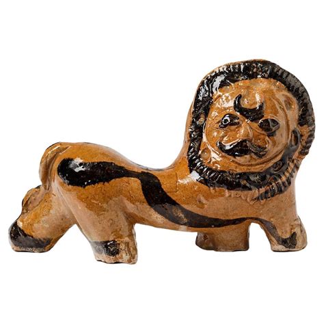 Black Ceramic Animalier Lion Sculpture At 1stdibs