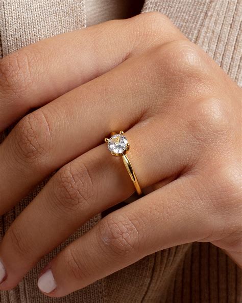 Dainty Engagement Ring With A Prong Round Cubic Zirconia Stone Dainty