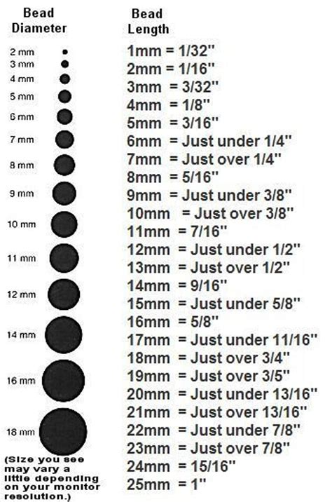 Size Chart For Beads