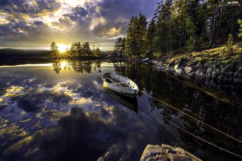Lake Forest Boat Sunrise Ships Wallpapers 2048x1367