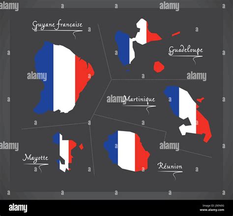 French Overseas Departments Map With French National Flag Illustration