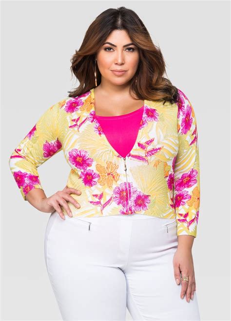 floral cropped zip front cardigan plus size sweaters ashley stewart 042 2727x zip front