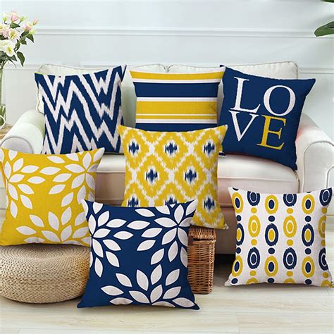 Buy Blue Yellow Geometric Pillow Cover Abstract Home