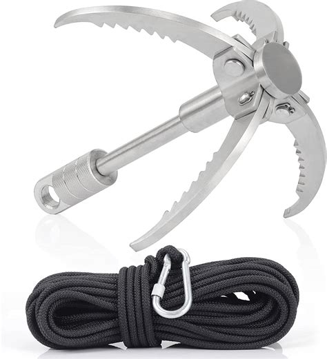 Gyanduly Large Grappling Hook With 65ft Rope 4 Claw Folding Stainless