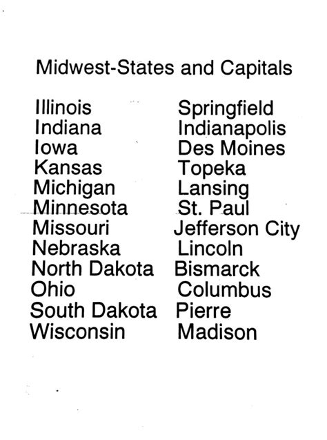 Free Printable Midwest States And Capitals Worksheet Printable
