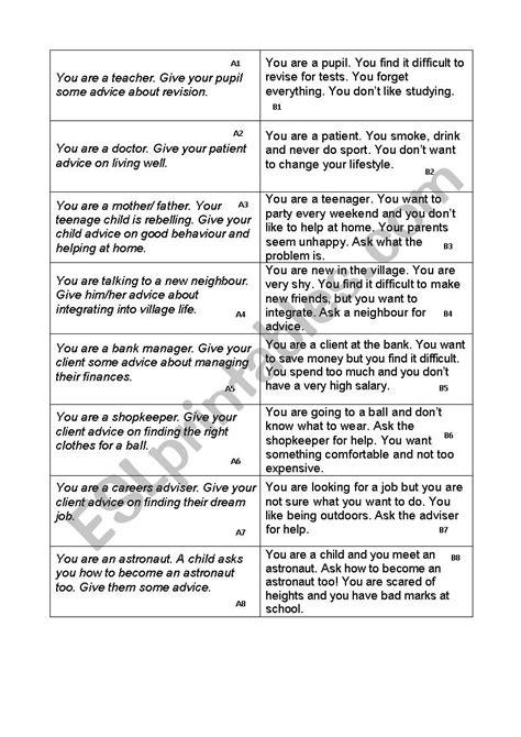 Suggestions And Advice Role Plays Esl Worksheet By Frausue