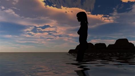 Woman On The Beach In Sunset Nude Silhouette Stock Footage Video