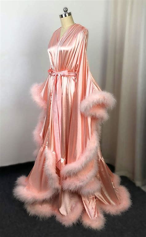 Feather Silk Satin Evening Robe Long V Neck Bathrobe Aline Formal Par Shop New Look Fancy