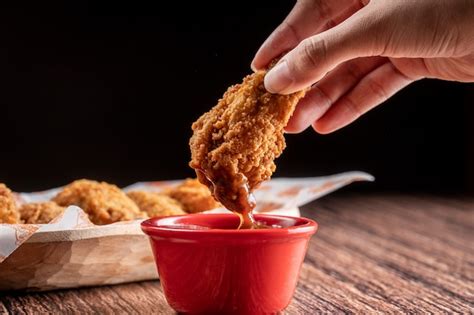Premium Photo Chicken Wings Dipped In Ketchup