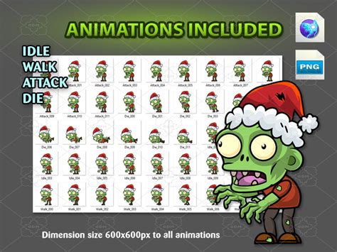 Christmas Zombies 2d Game Character Sprites 12 Gamedev Market