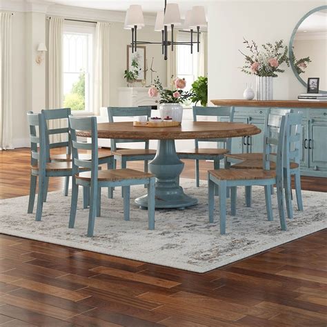 Conway Farmhouse Two Tone Solid Wood Pedestal Round Dining Table