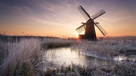 Sunset Winter Windmills Wallpapers Hd Desktop And Mobile Backgrounds