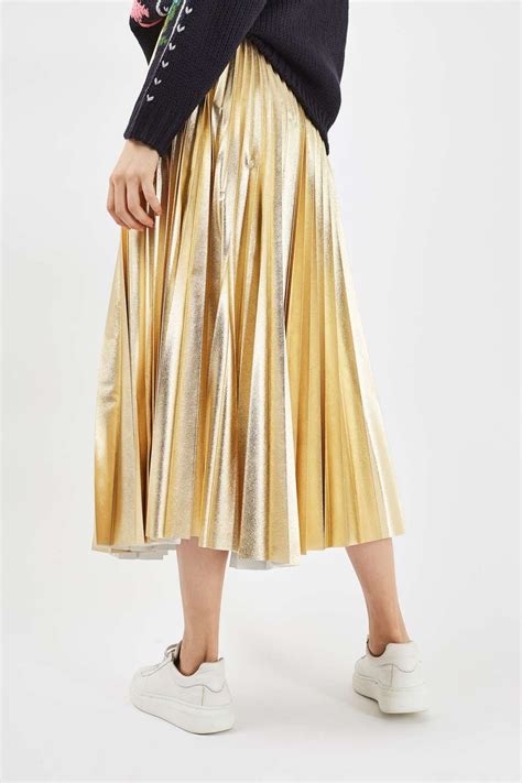 tall gold metallic pleat midi skirt midi skirt pleated midi skirt skirts