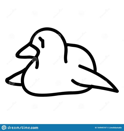 Adorable Lineart Lying Down Cartoon Penguin Clip Art