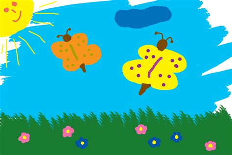 Children Drawing Butterflies Meadow Free Image Download