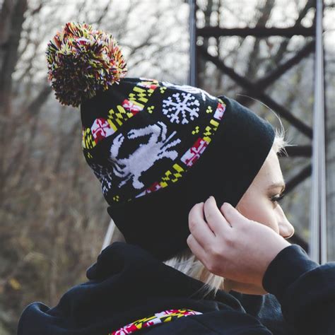 Maryland Flag Stripe White Crab And White Snowflake Black Knit