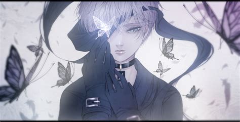 All Male Blindfold Butterfly Choker Close Gloves Gray Eyes Gray Hair Male Nier Nier Automata